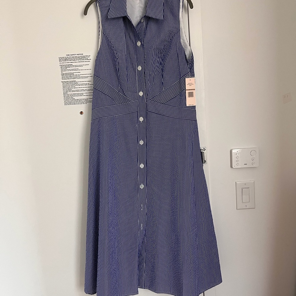 Nanette Lepore Dark Blue and White Striped Button-Down Shirt